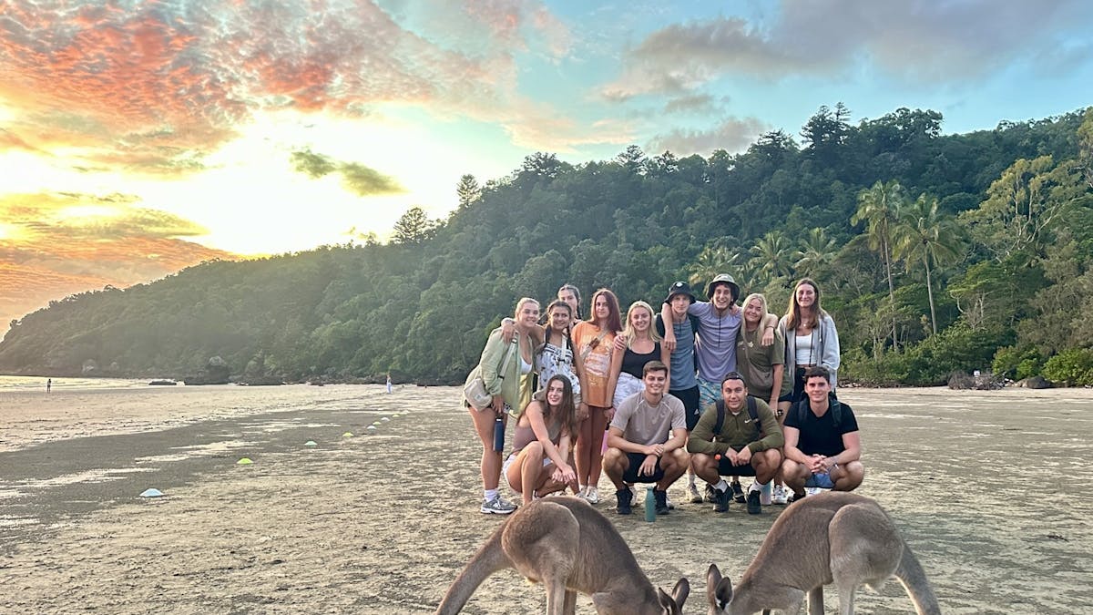 Travel group with kangaroos