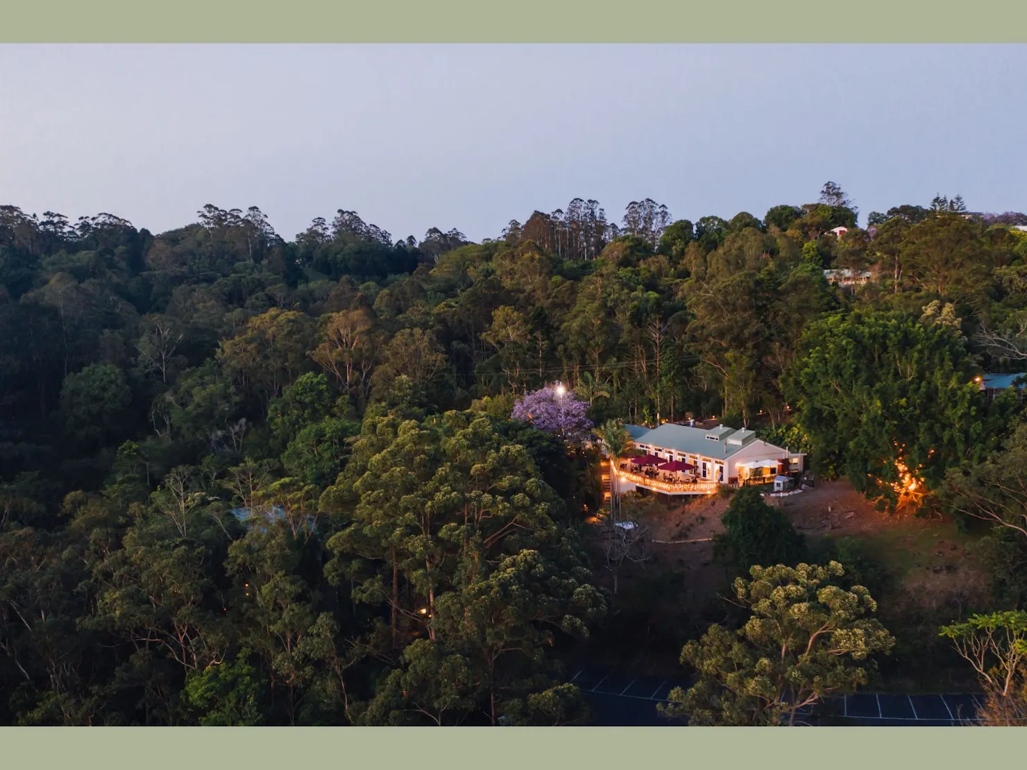 Aerial view of Kondalilla Restaurant and surrounding bush land
