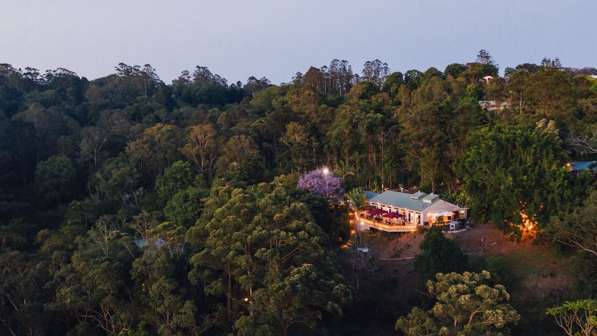Aerial view of Kondalilla Restaurant and surrounding bush land