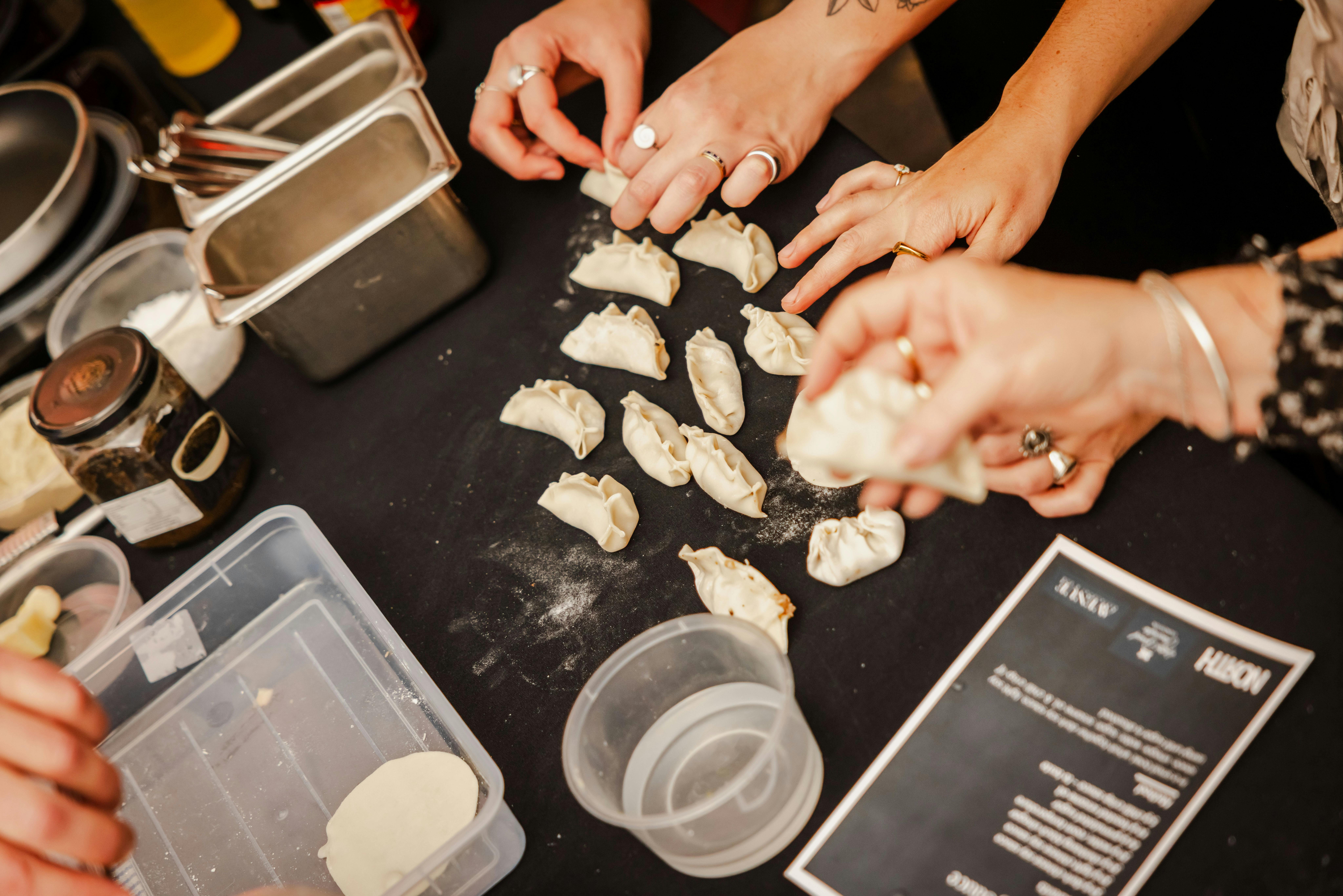 Dumplings being made during a cooking class