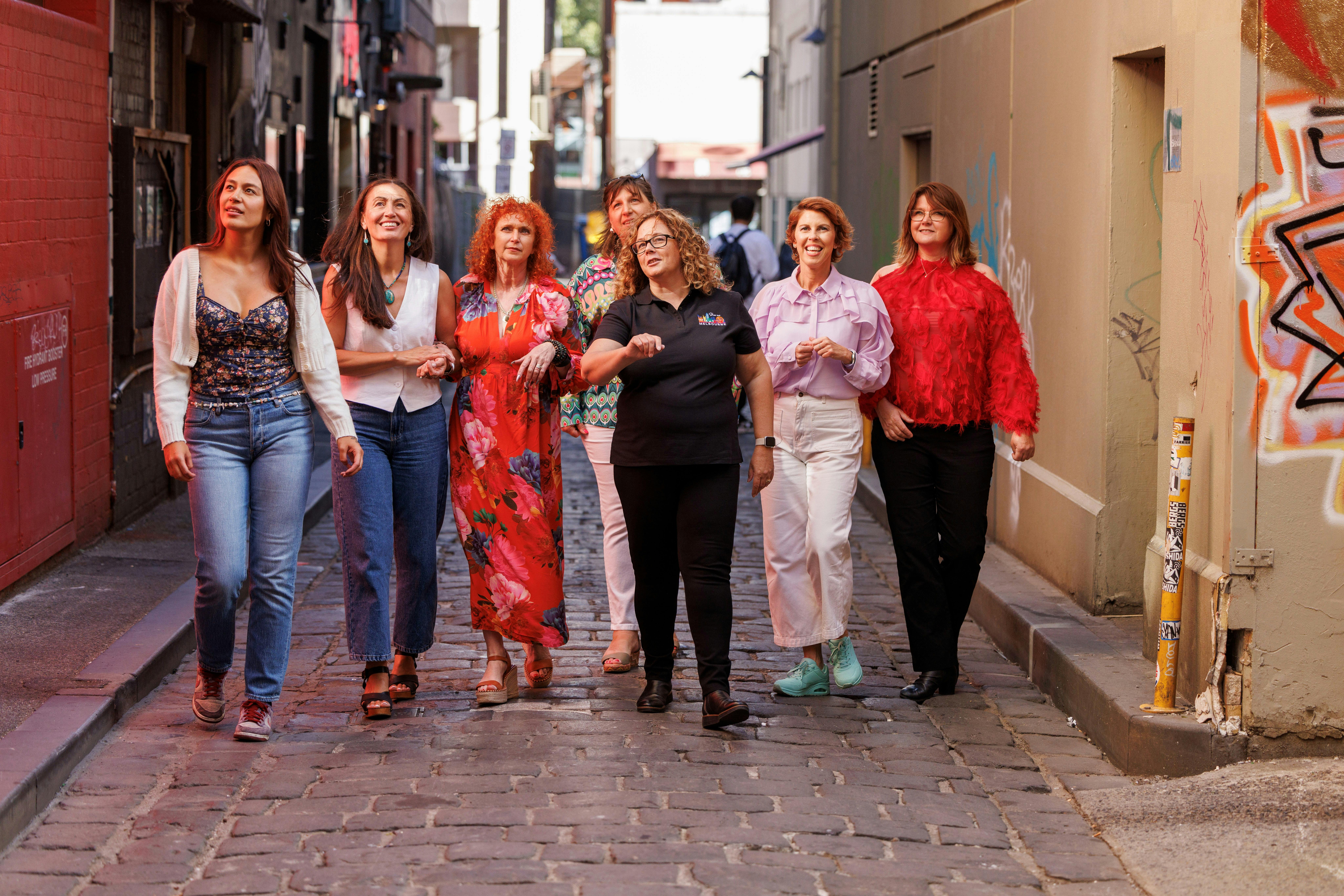 A tour group in one of Melbourne's laneways