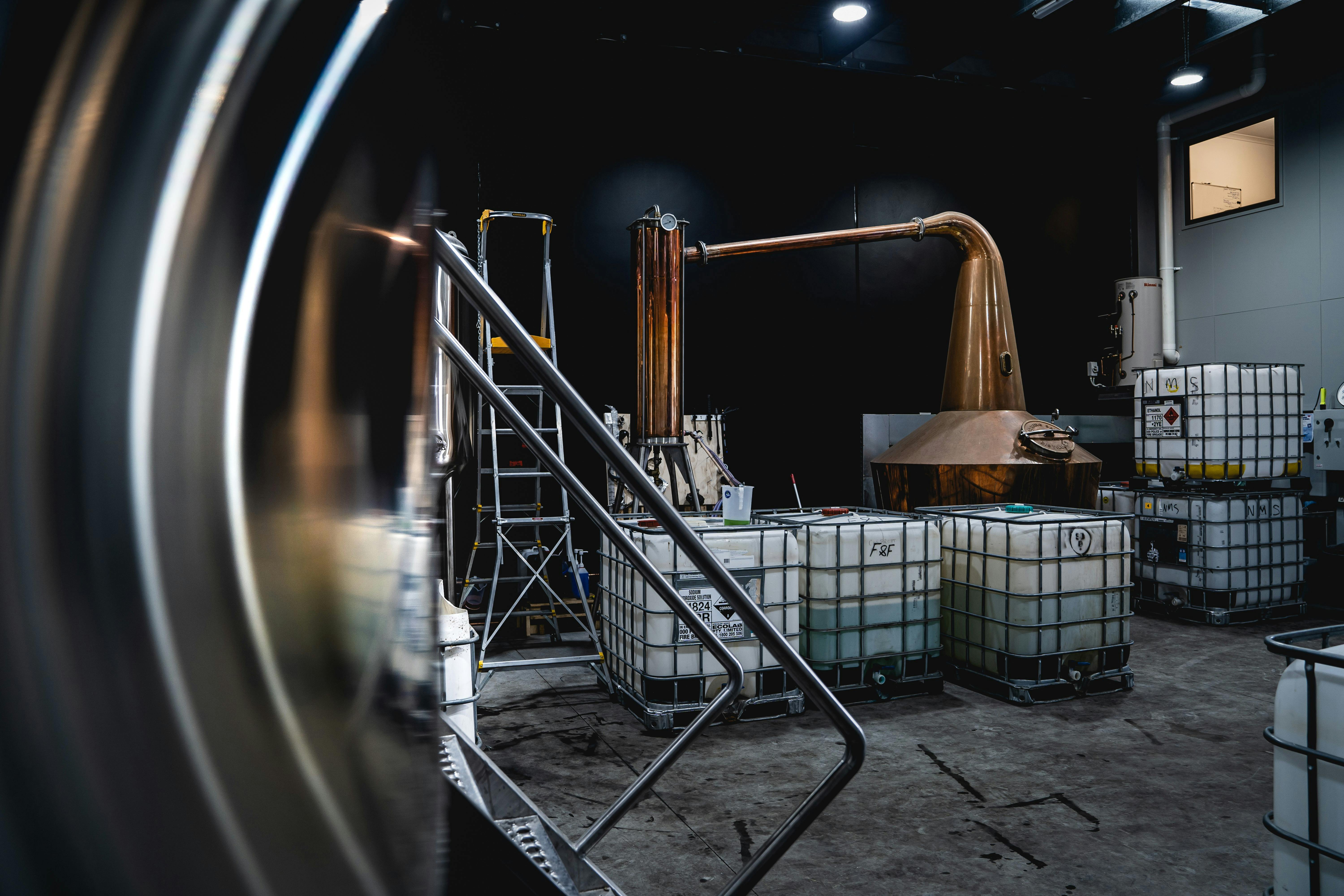 Distillery showing copper still