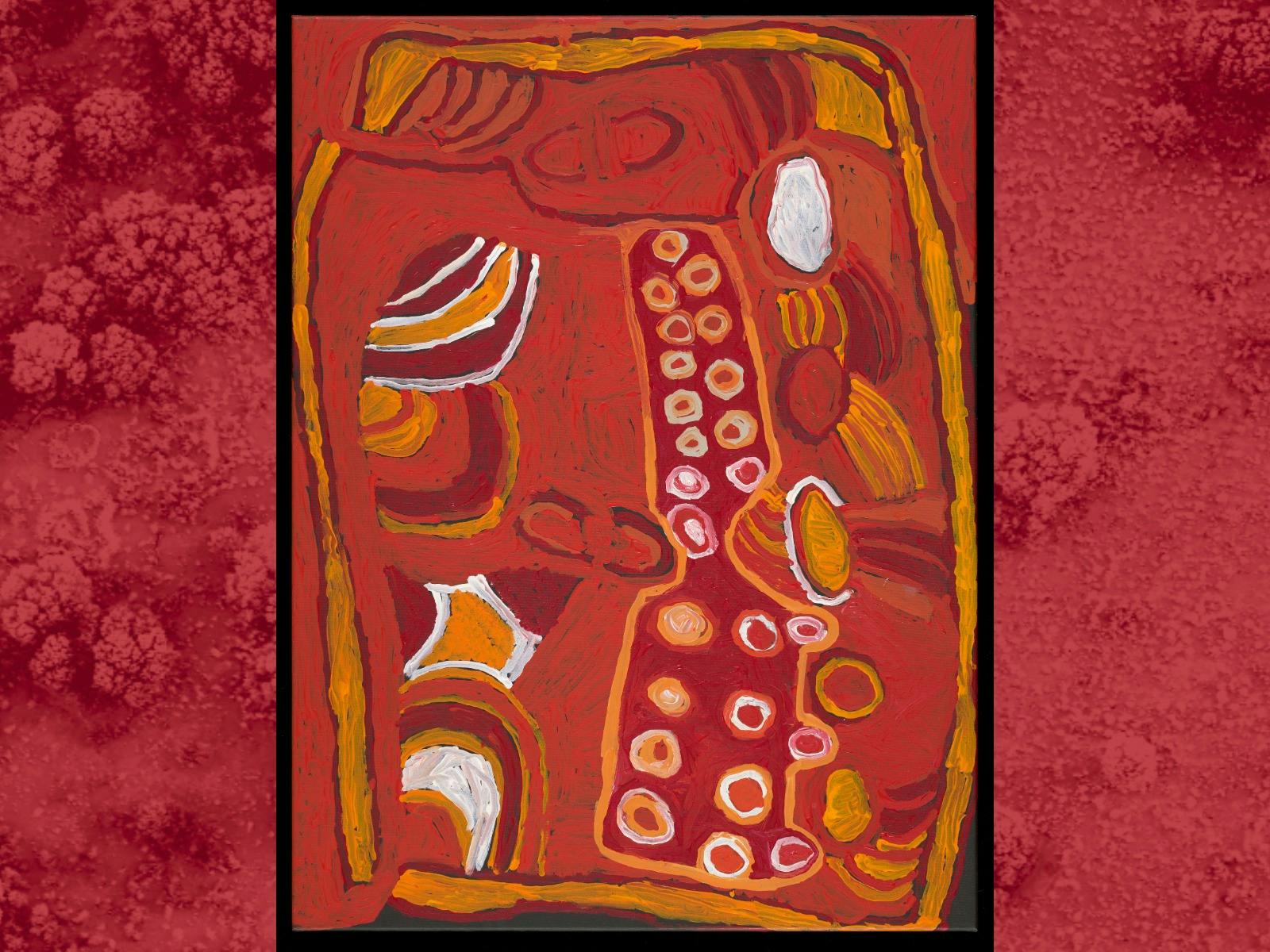 Red painting on background of red trees