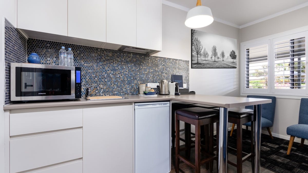 Kitchenette in our Deluxe 2 bedroom unit, complete with Nespresso coffee machine