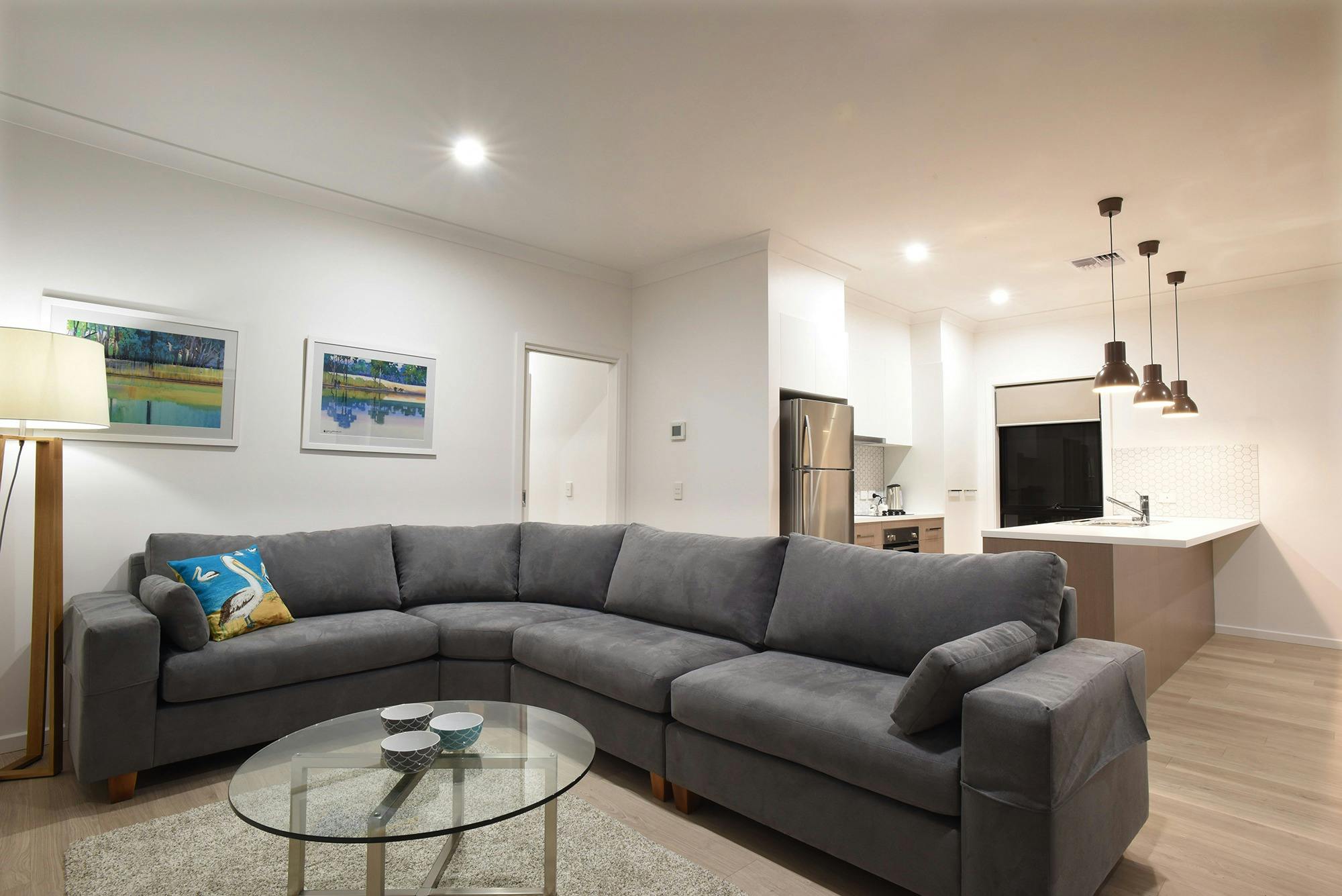 Spacious kitchen and living area