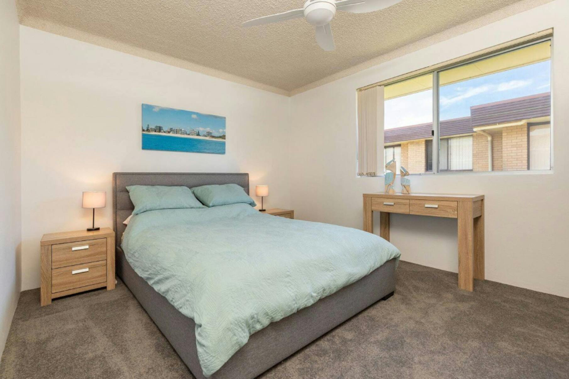 Bedroom with Queen bed and ceiling fan