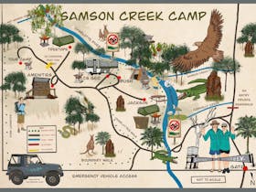 Illustrated map of the Samson Creek Nature Park campground.