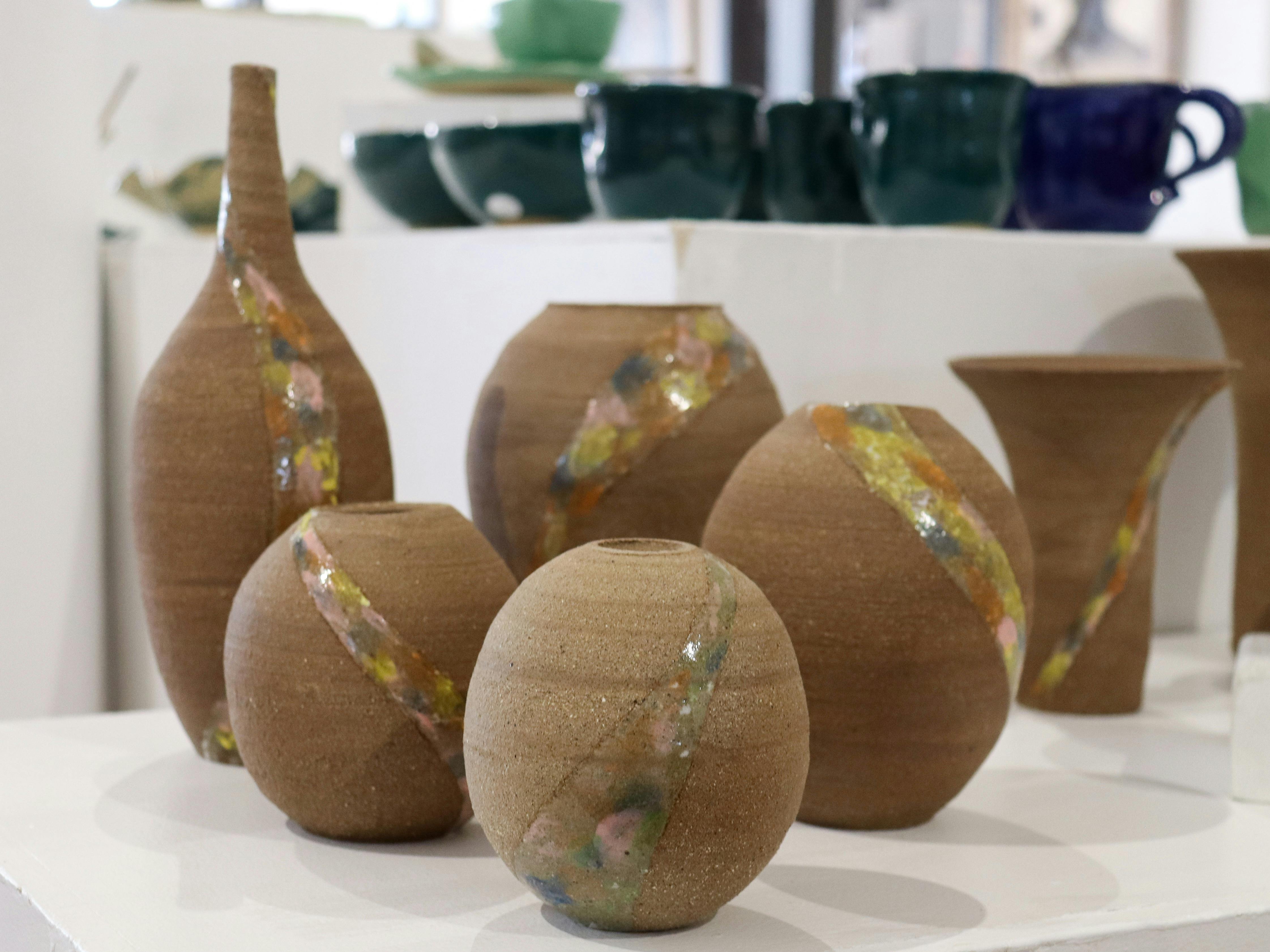 Wheel Thrown Vases with a partial multicolour glaze