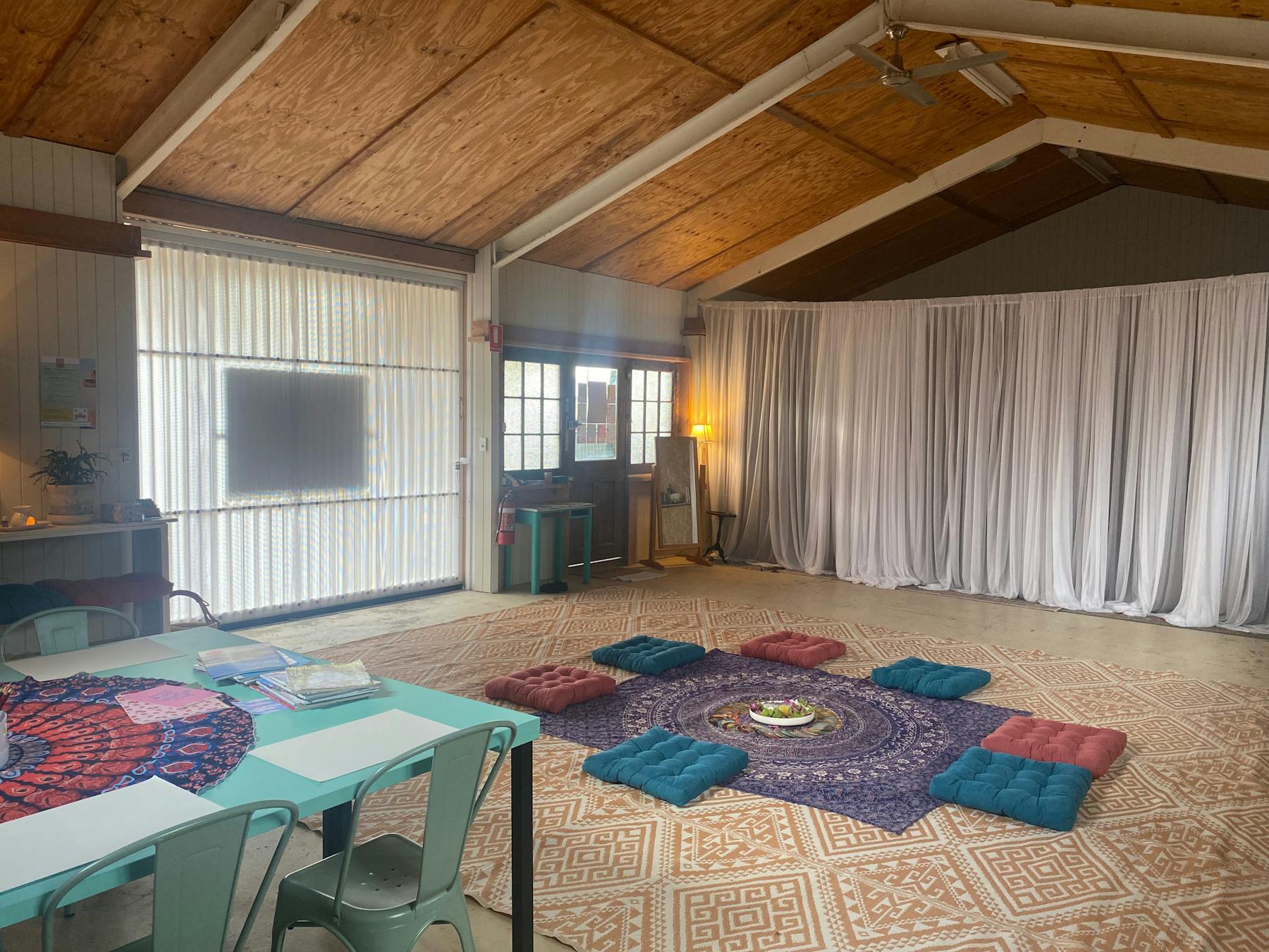 Large studio with soft furnishings - set up for a workshop