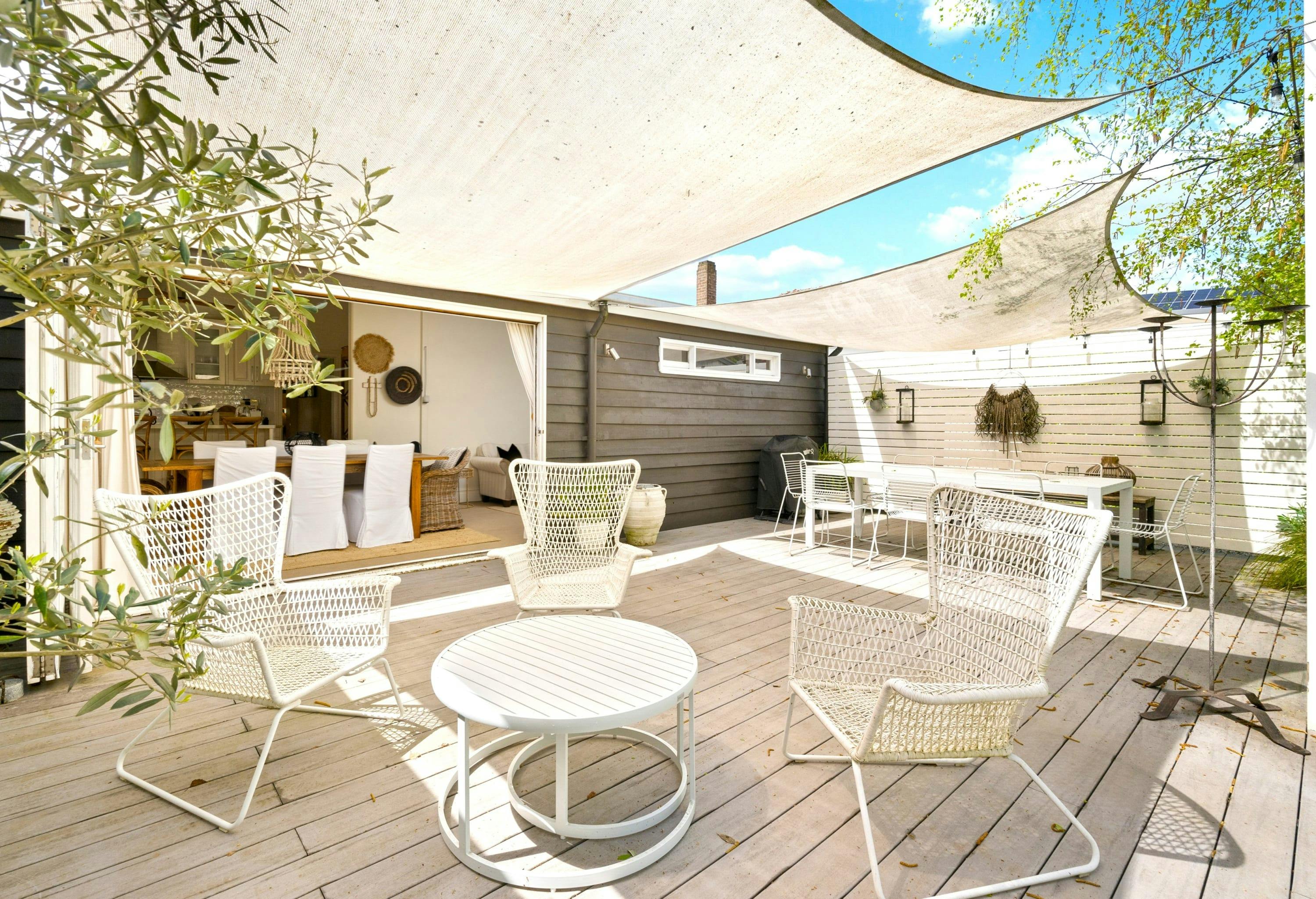 White Outdoor furniture with awnings