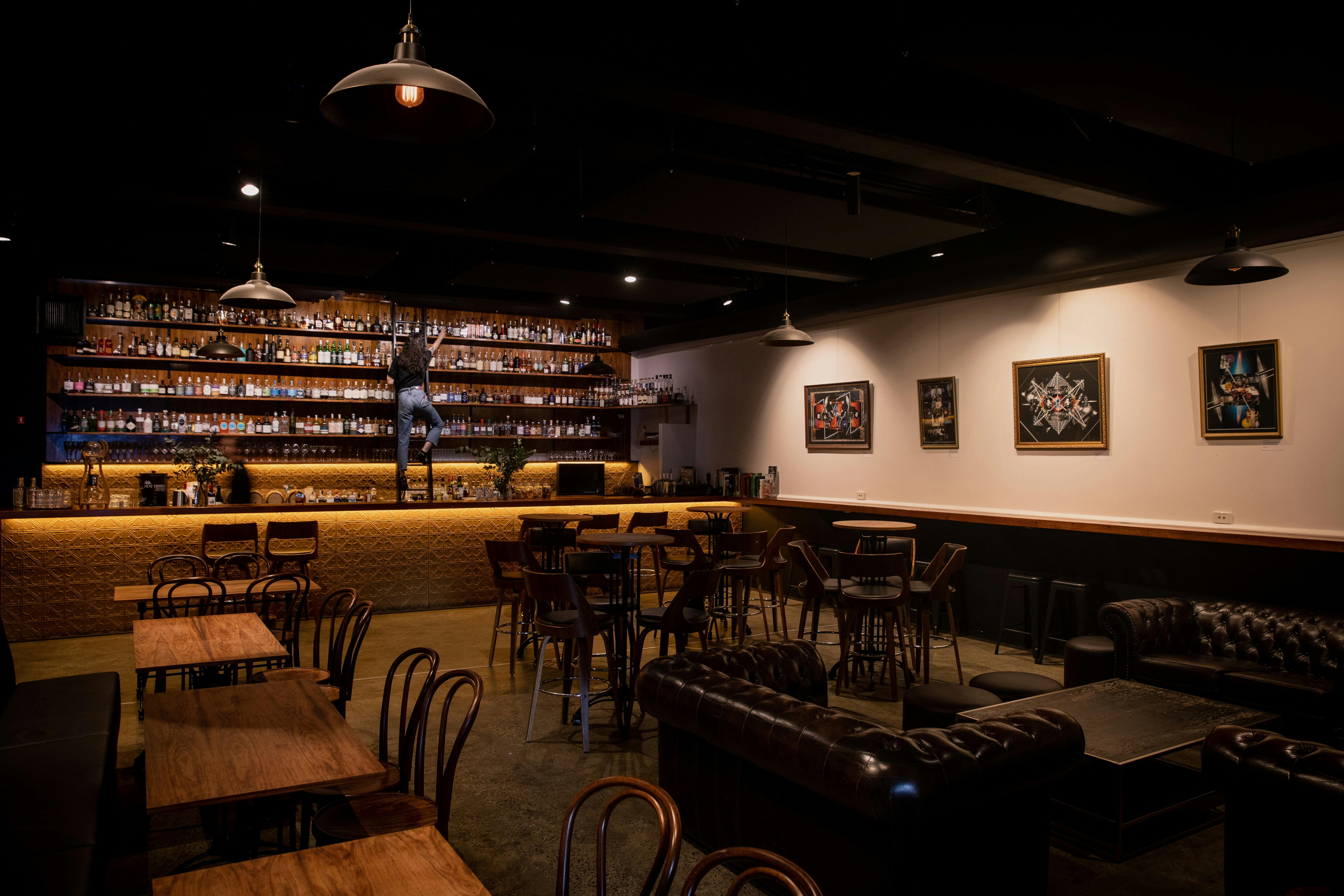 view of an underground cocktail bar