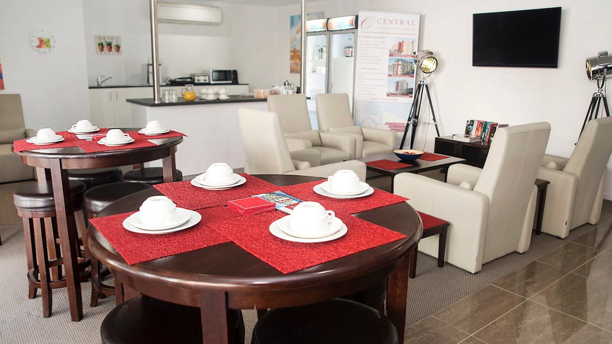 Corporate lounge serving breakfast daily