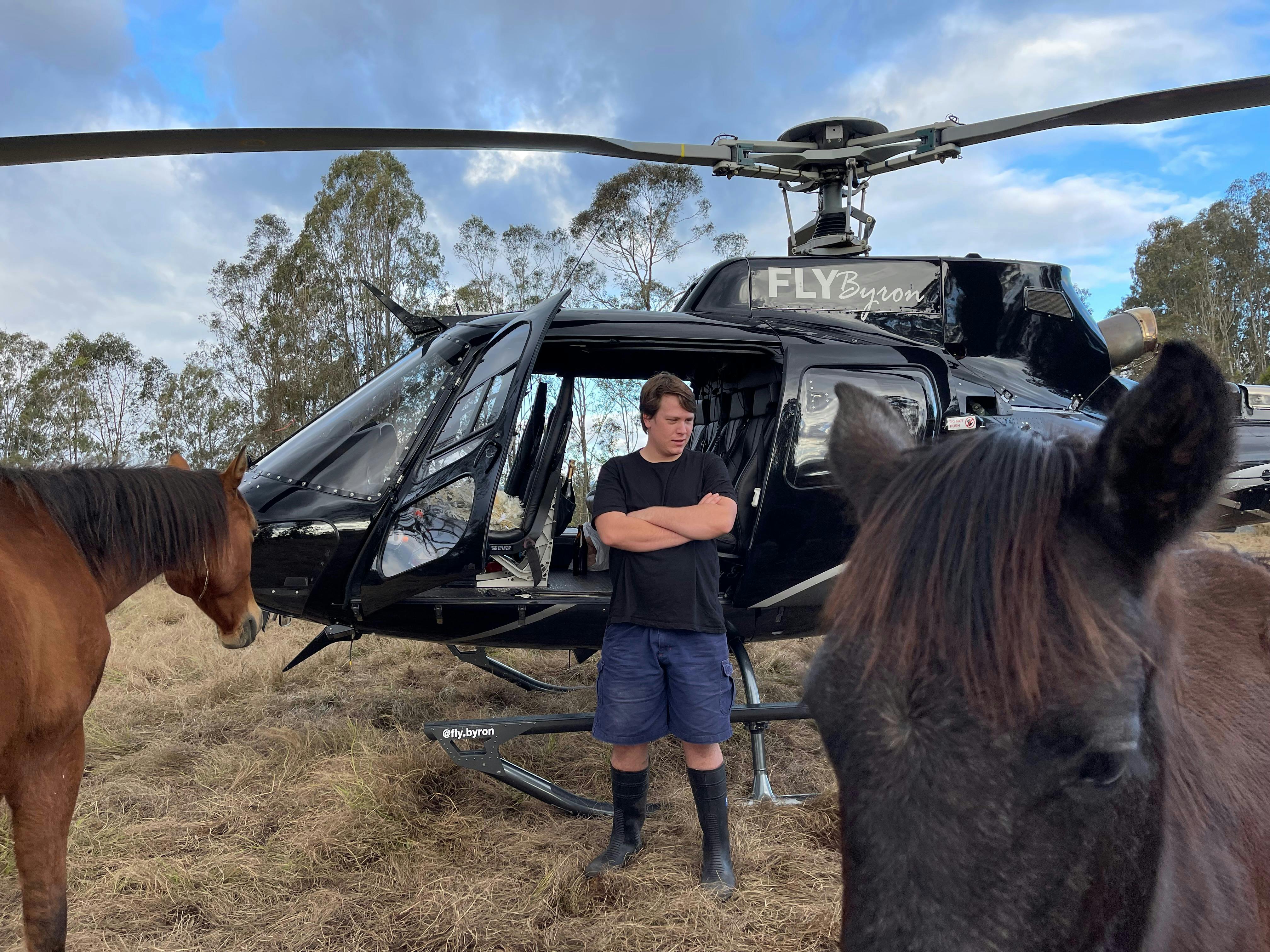 Helicopter landing at The Ranch on Clarence