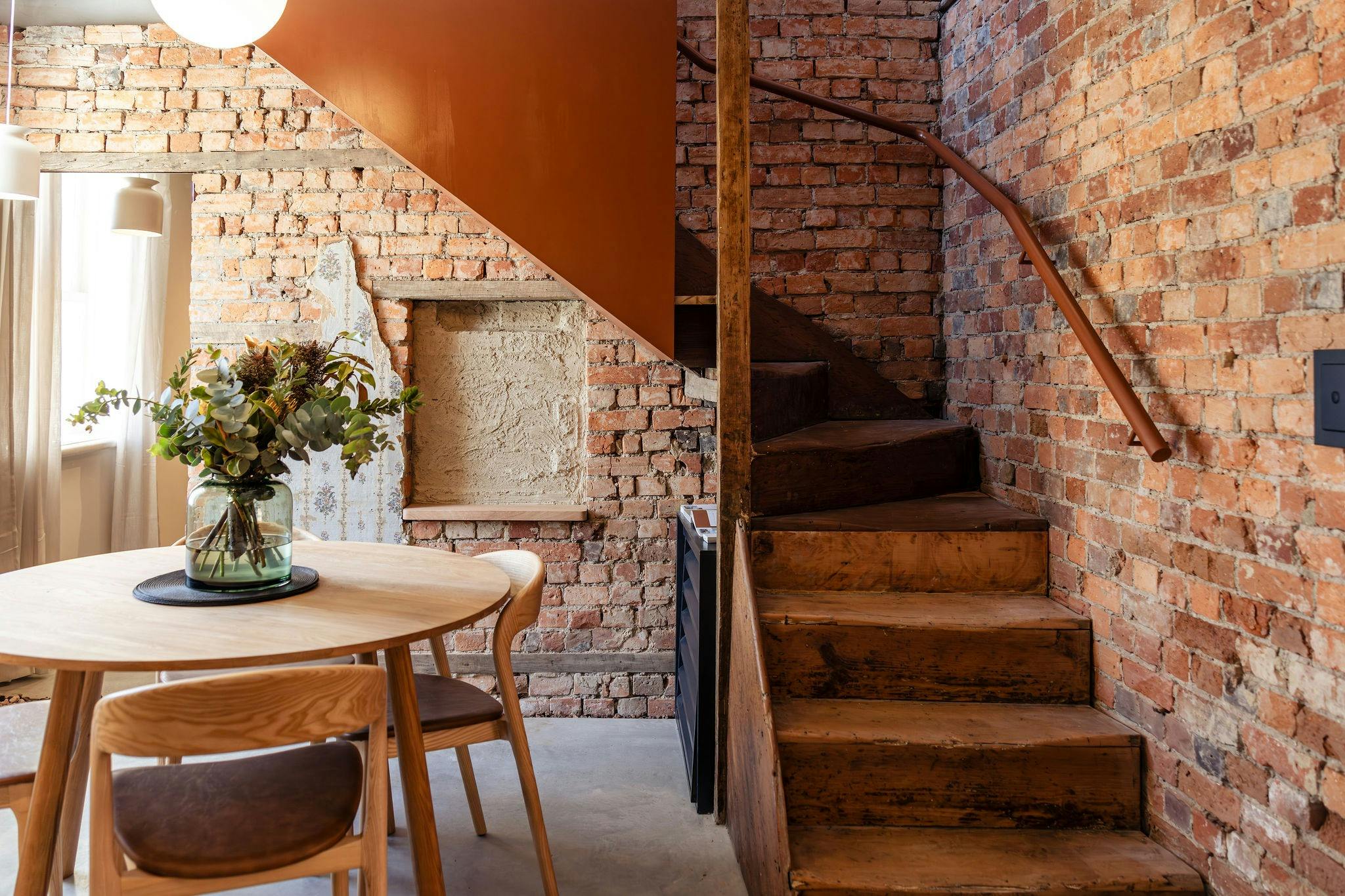 stairway and dining table
