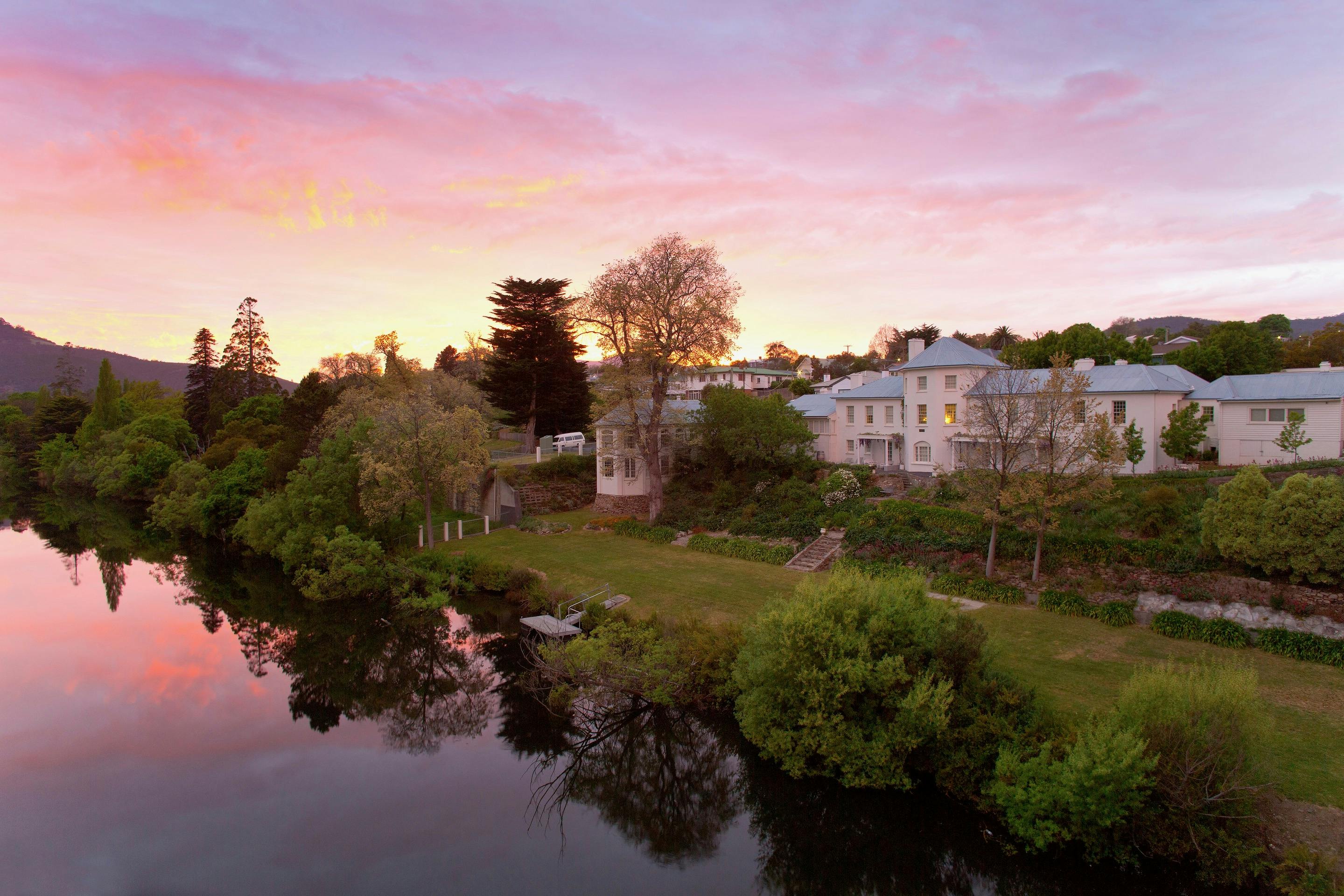 Watching the sun rise over The Woodbridge Tasmania, New Norfolk