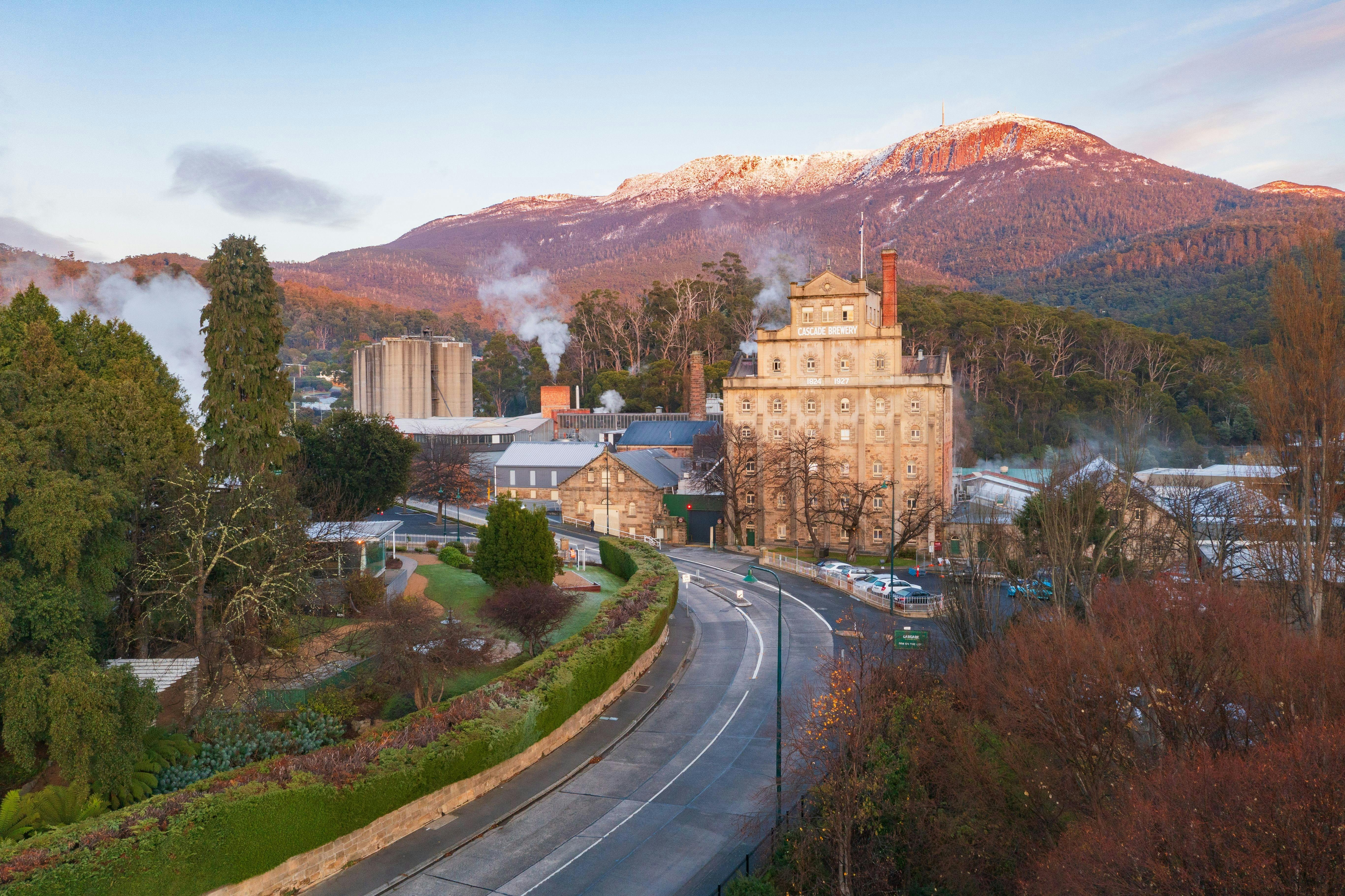 View of Cascade Brewery with Mount Wellington in background