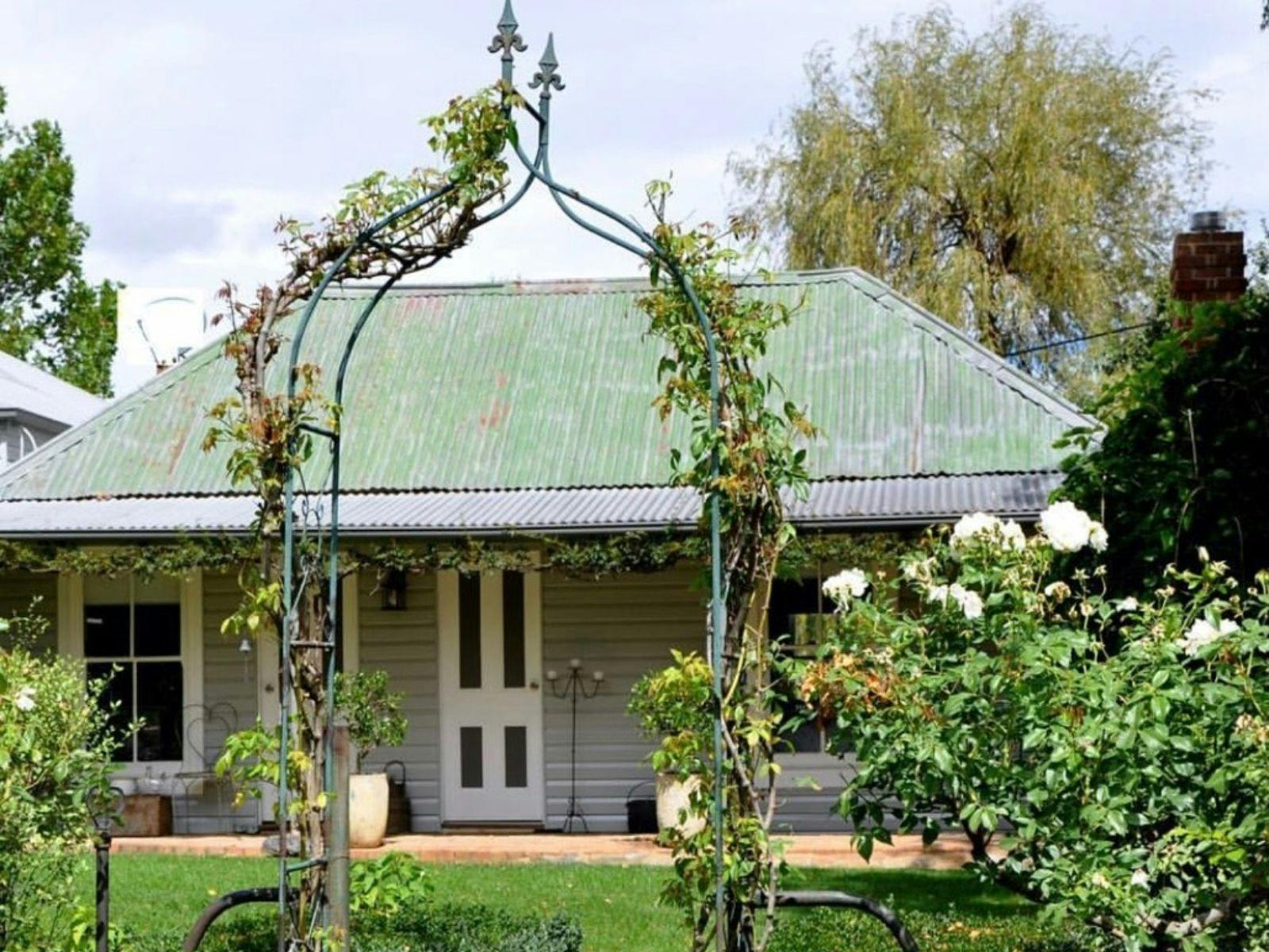 Garden Arch, heritage cottage, roses, garden