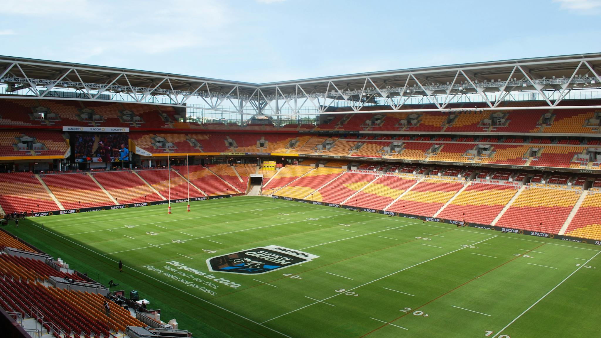 An image of the Suncorp Stadium field setup for the 2020 State of Origin