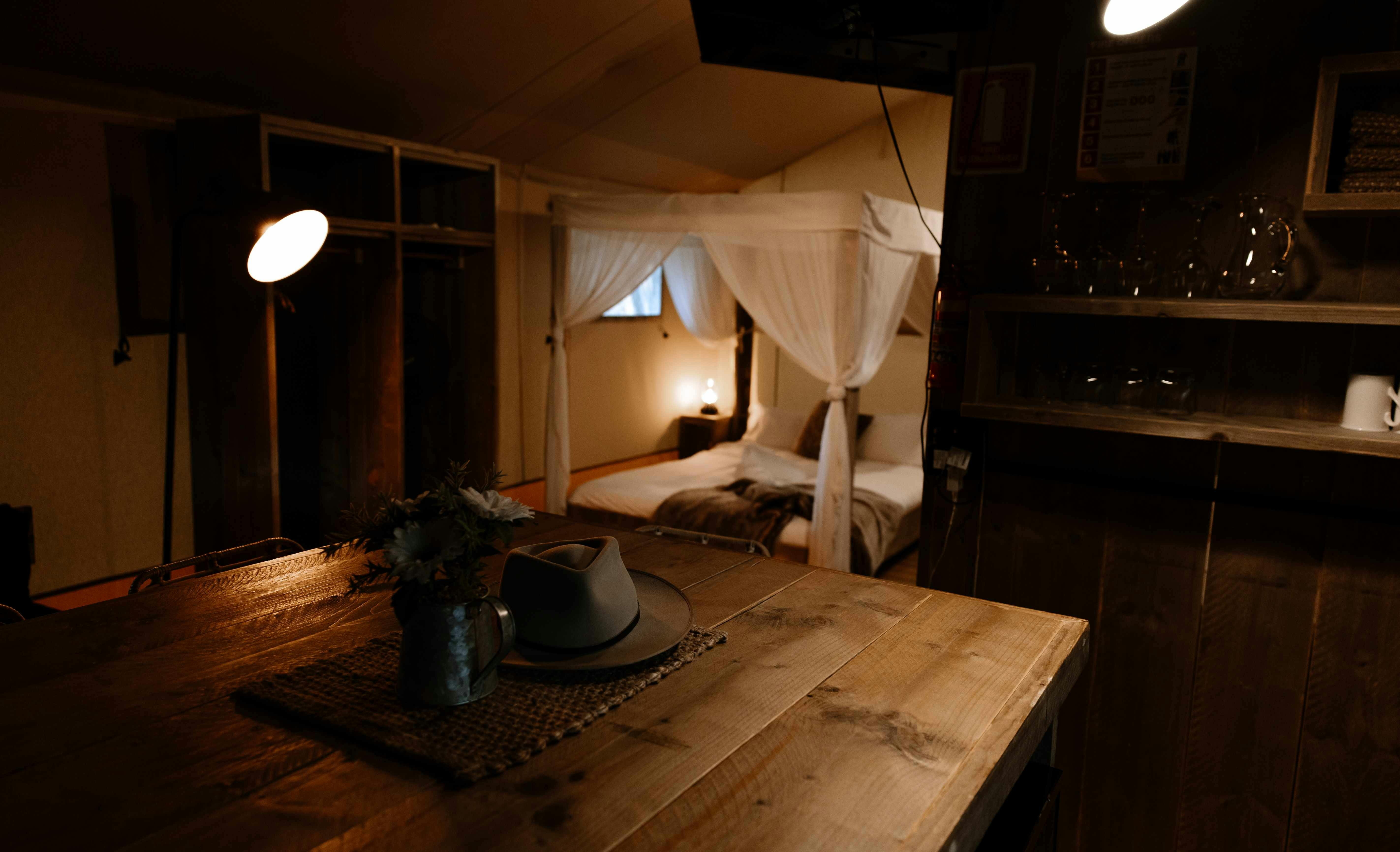 Koondrook Glamping Retreat bed and dining
