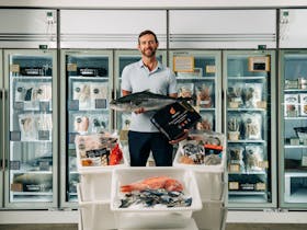 Gavin Myers at Myers Seafood with a selection of fresh and frozen seafood products