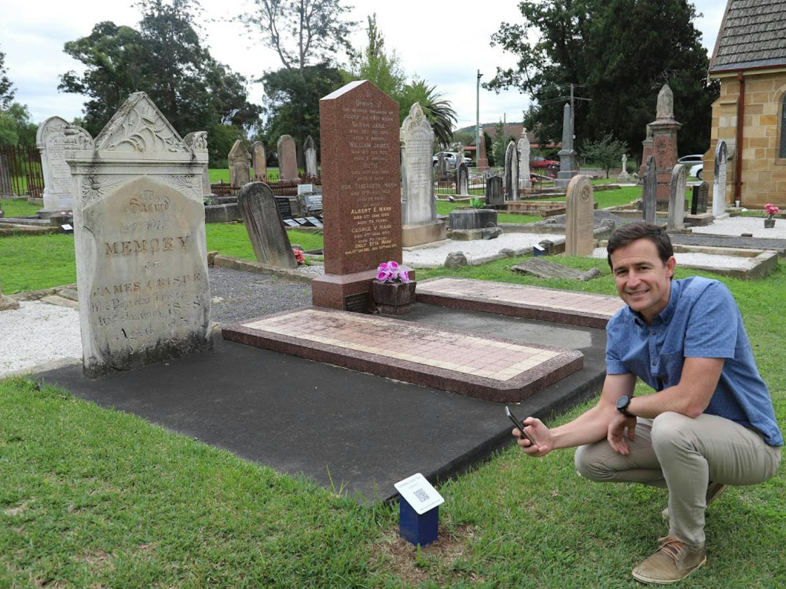 Man taking part in cemetery tour