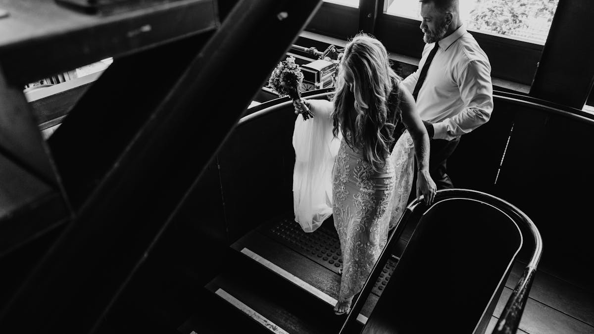 Bride and Groom on Stairwell