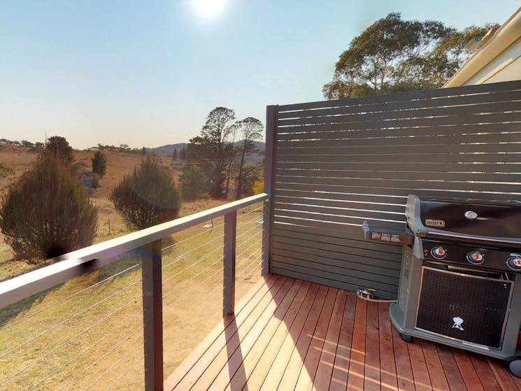 Jindabyne's balcony and barbeque in the two bedroom apartment