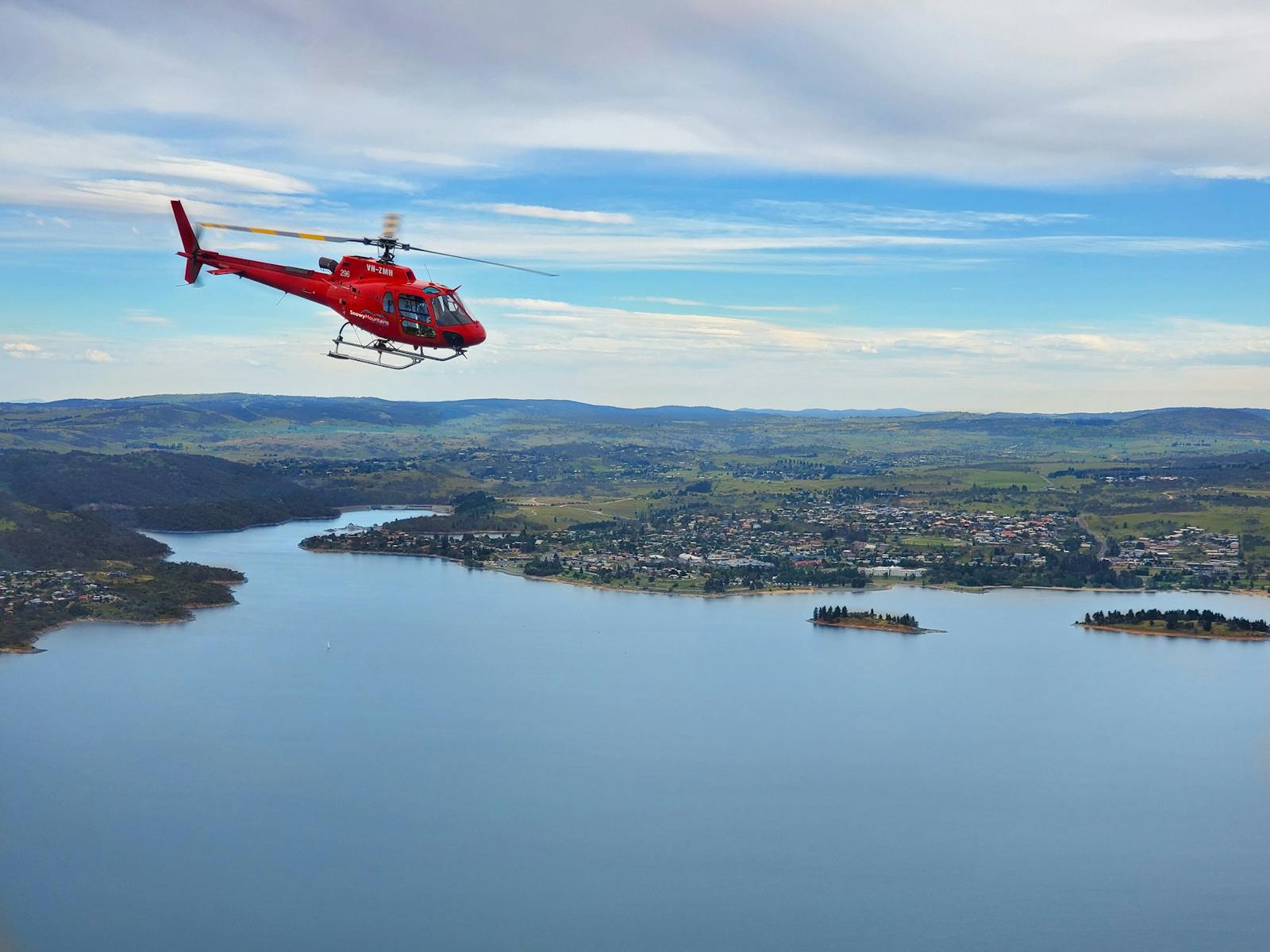 Flying over Lake Jindabyne