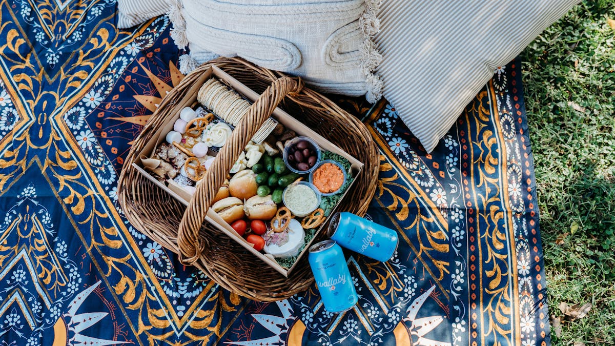 Picnic rug with gourmet picnic platter