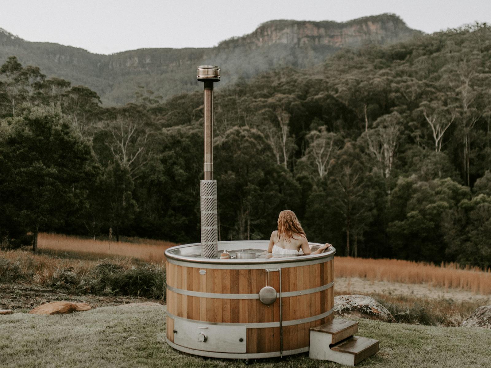 Have a soak in our wood fired hot tub at Aframe Kangaroo Valley