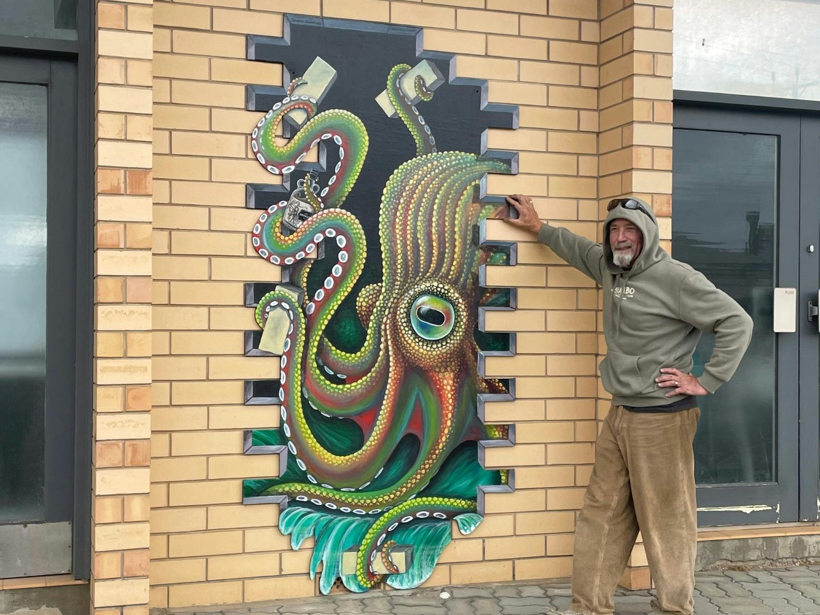 Octopus mural panel at Warooka Hotel, artist Jason Swales