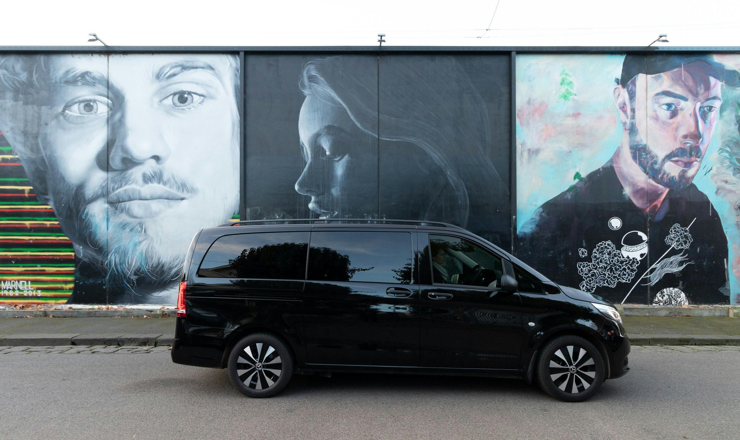 Viewing street art on a Melbourne City Tour in a Luxury Mercedes v-class