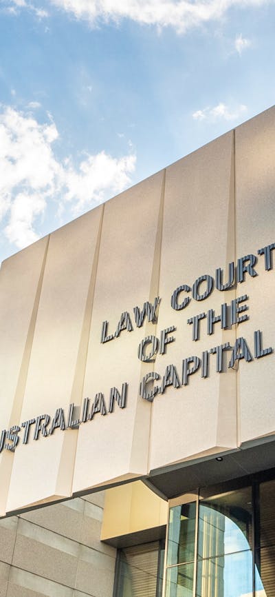 The facade of the ACT Law Courts building.