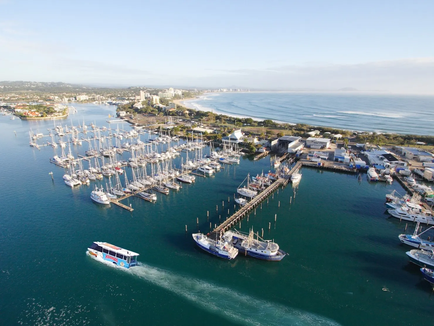 Aerial view of Aquaduck at Mooloolaba marina