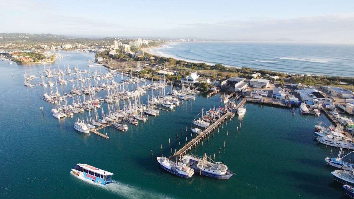 Aerial view of Aquaduck at Mooloolaba marina