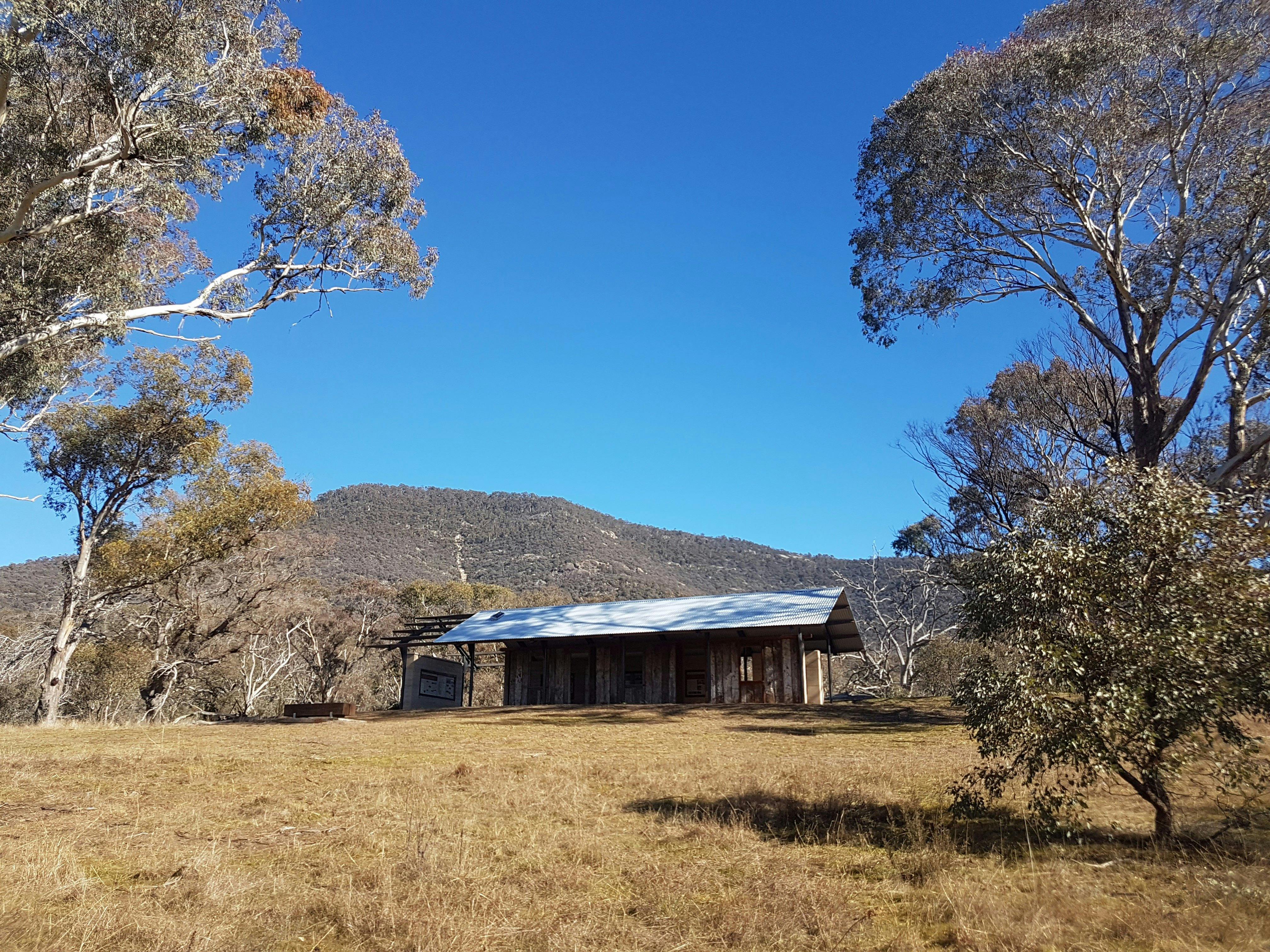 Interpretive shelter with Mt Tennent in the background