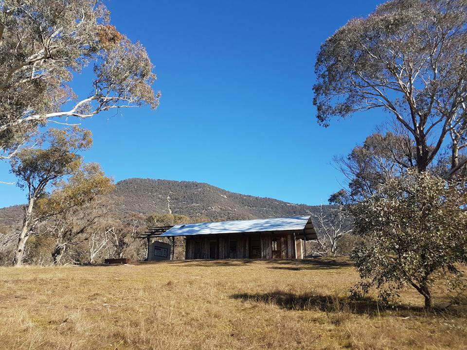 Mt Tennent and the interpretation shelter known as Gudgenby In A Box. Photo: Mel Barton