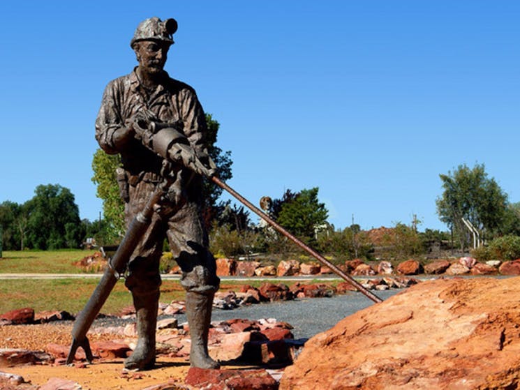 A bronze sculpture of a miner, Cobar Miners Memorial, Cobar