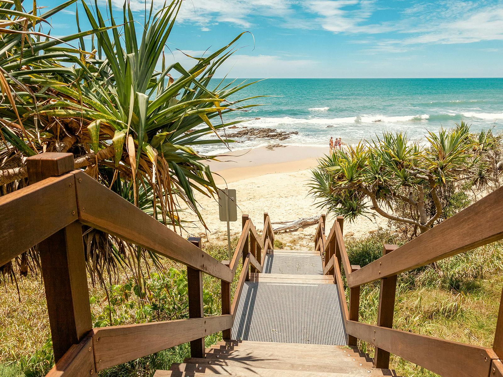 Third Bay stairs, looking over Third Bay beach, Coolum Beach, Sunshine Coast.