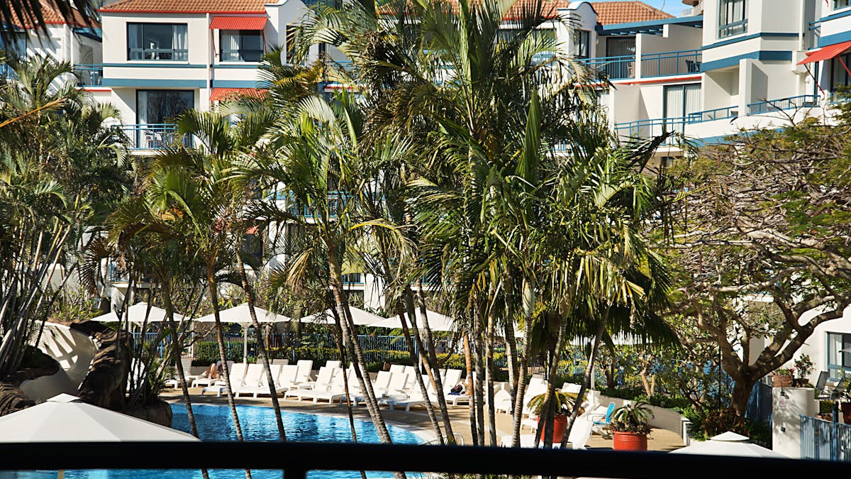 Balcony looking over pool