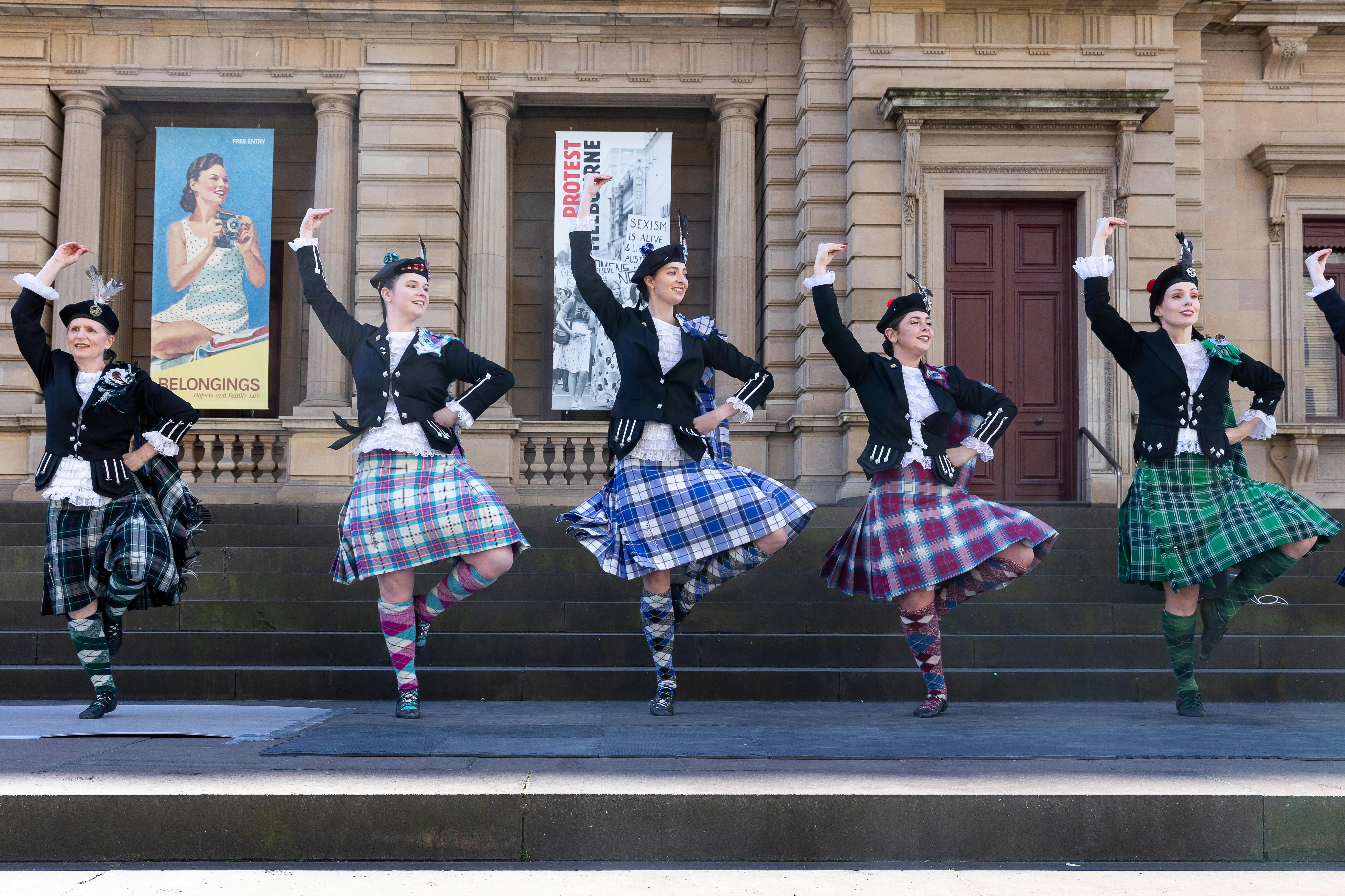 Scottish Highland Dancers on the steps of Old Treasury Building