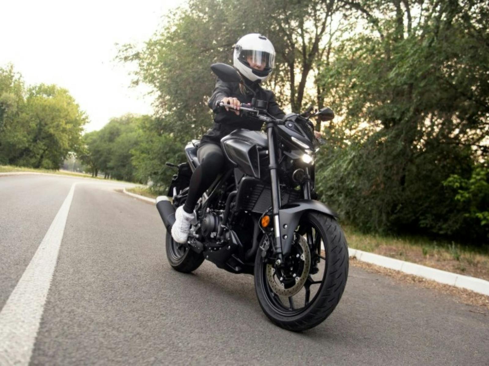 Lone biker on a country road