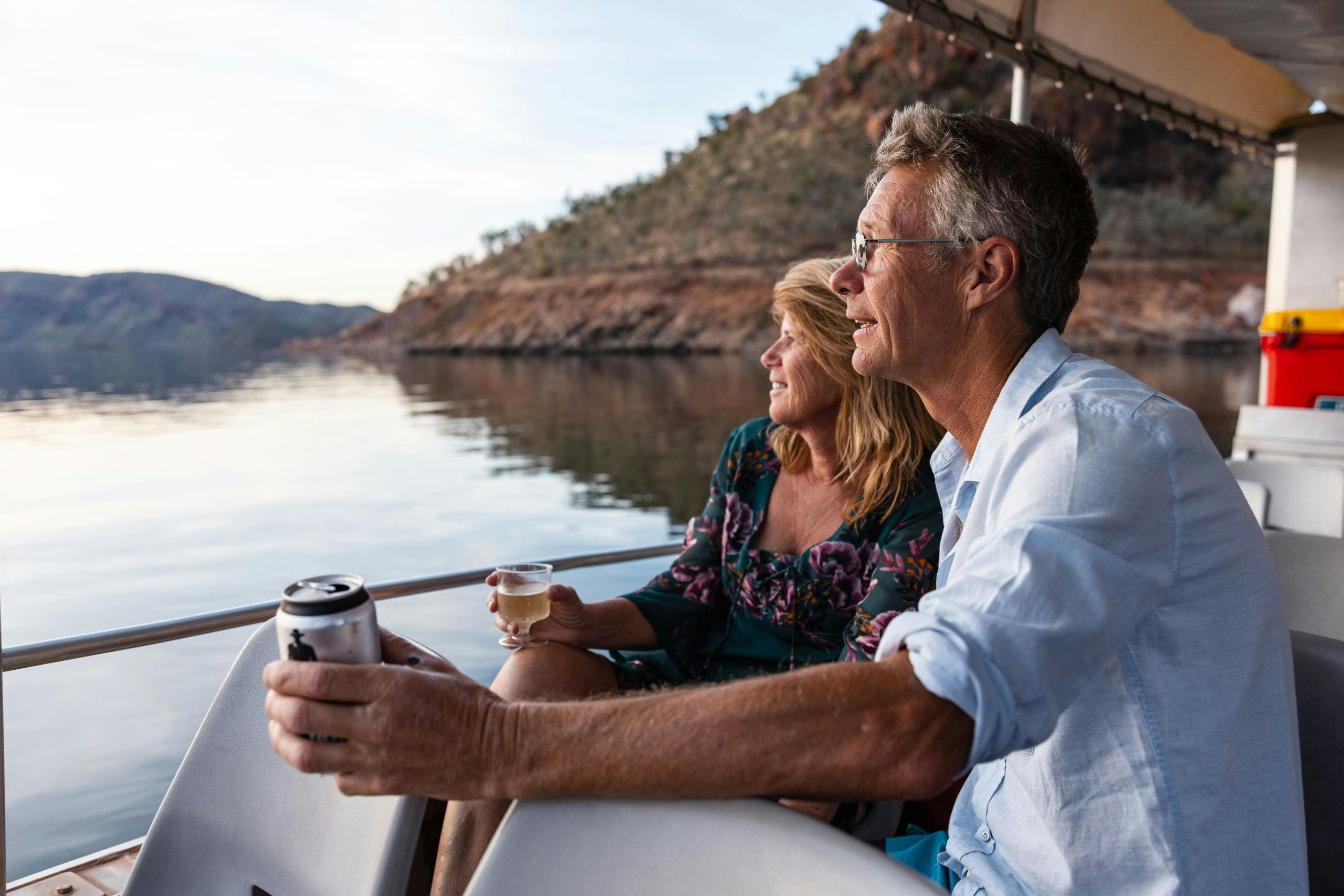 Enjoying sunset drinks on a Sunset Magic Cruise