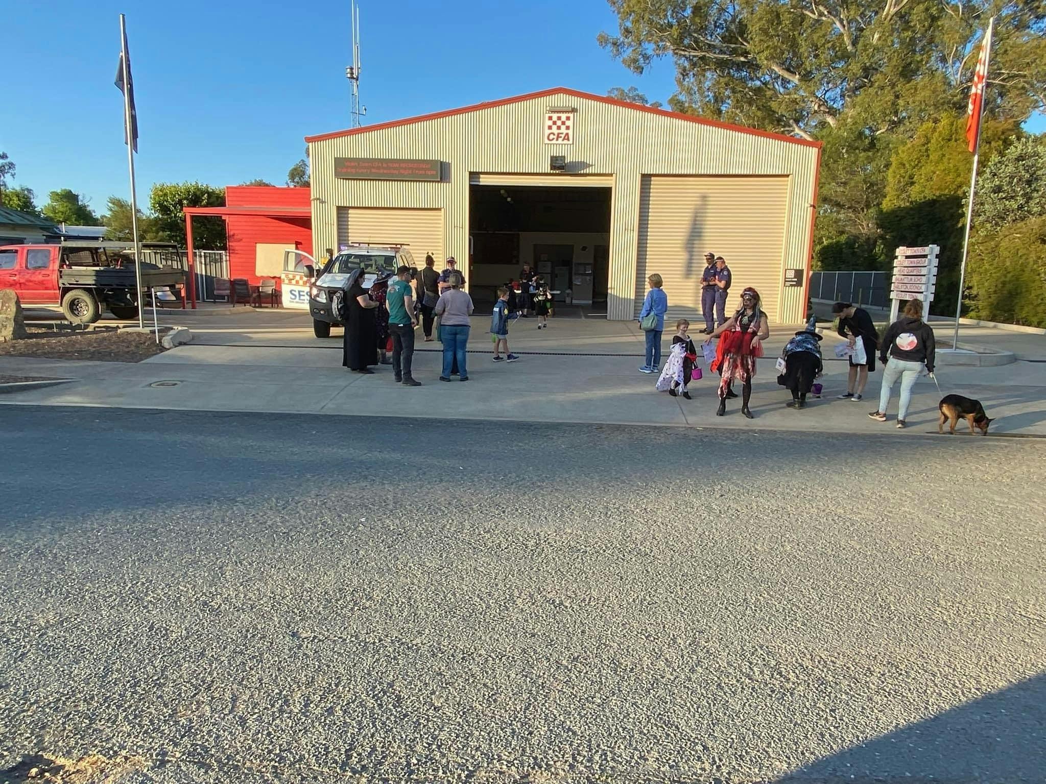 Trick-or-treaters at local CFA shed