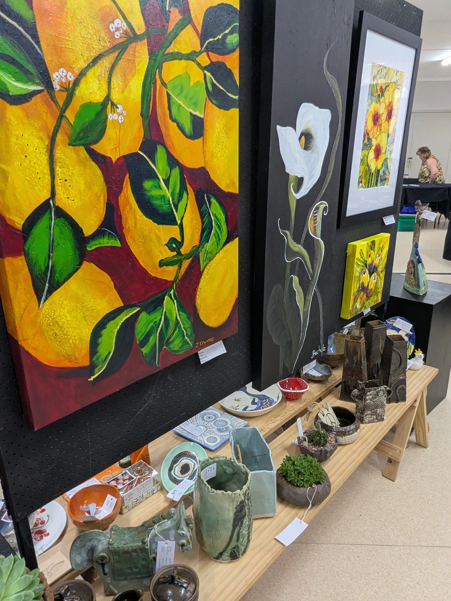 Lots of pottery, plus paintings of fruits and flowers at Caloundra Arts Centre's Artisan Fair