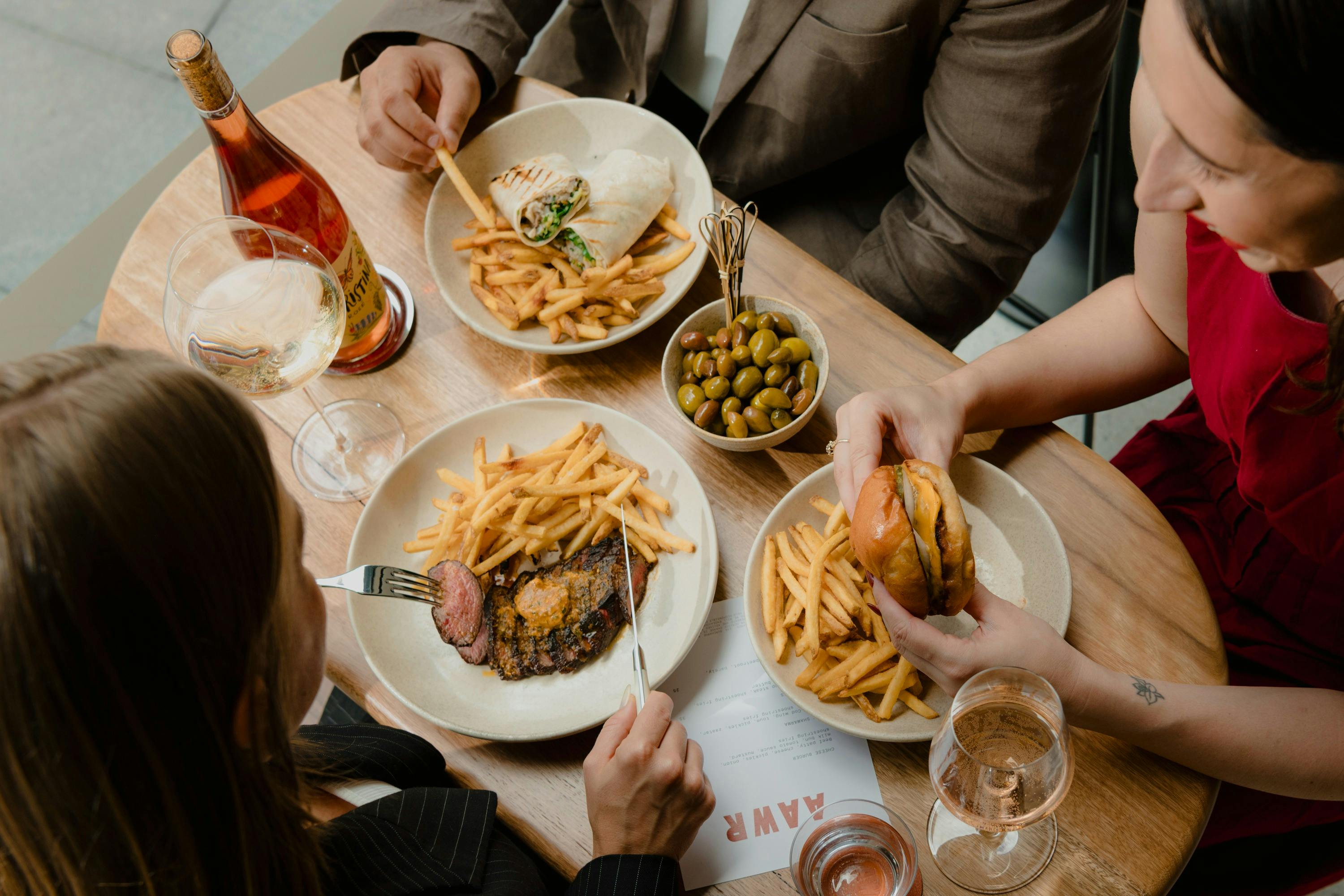 Aalia Wine Room - burger fries and steak