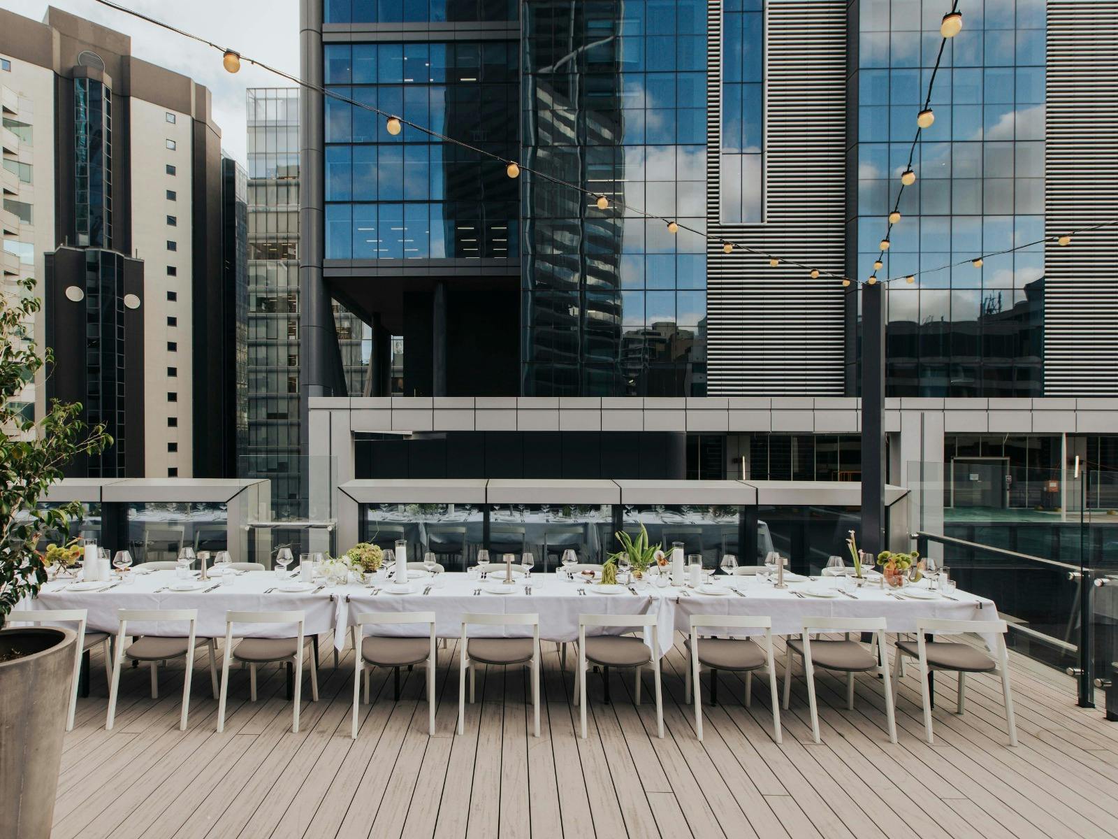 One of The Heritage's private dining spaces, the 'Rooftop Terrace'