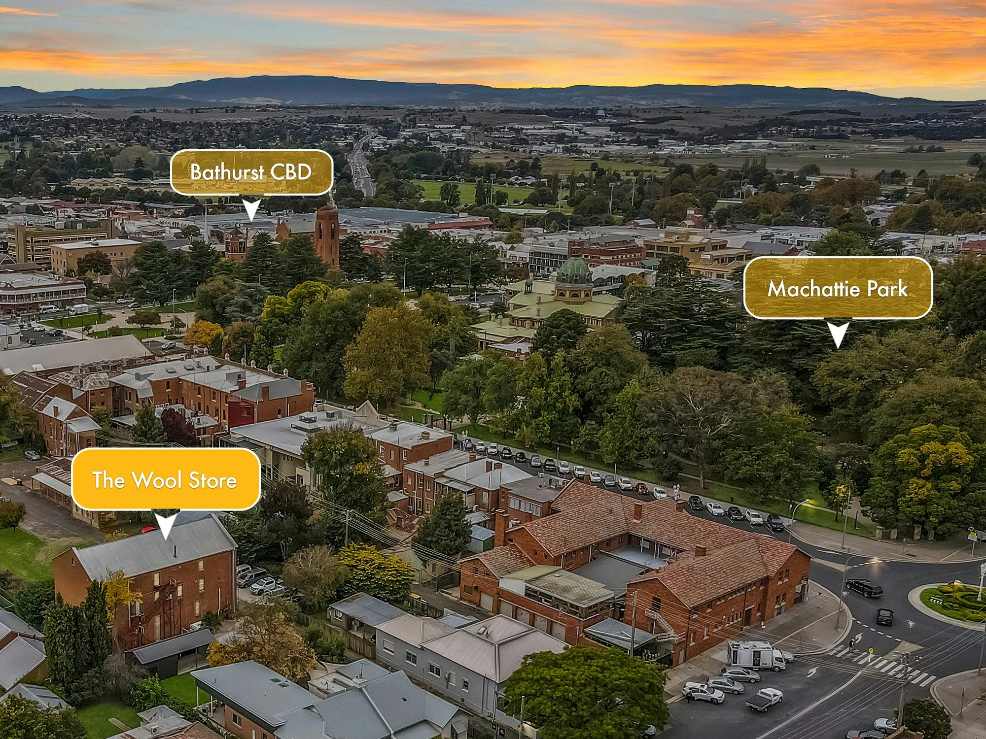 Aerial shot of Wool Store's location