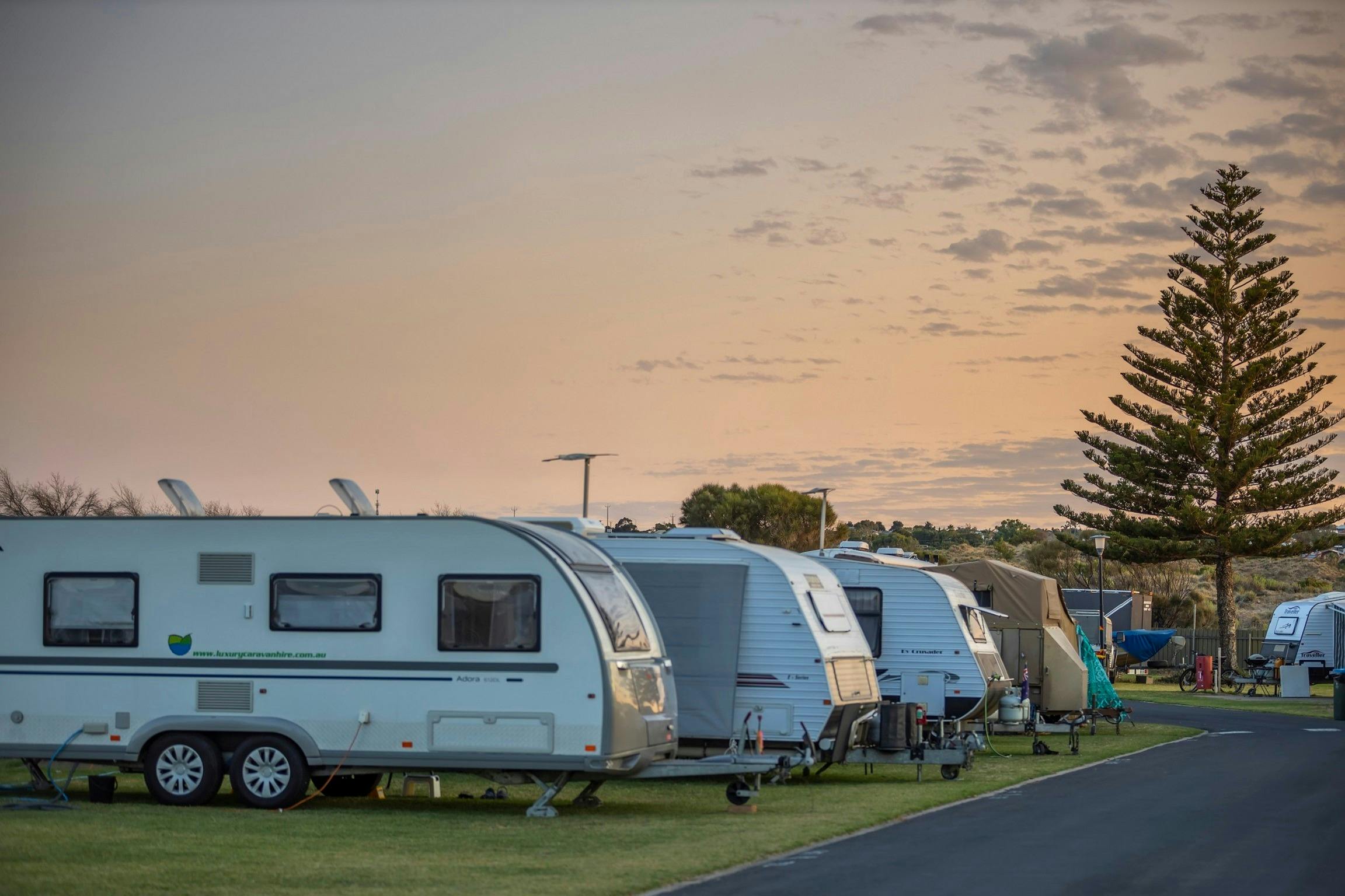 Caravans at dusk