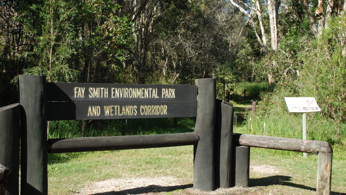 photo of the sign for Fay Smith Wetlands at the main entry point